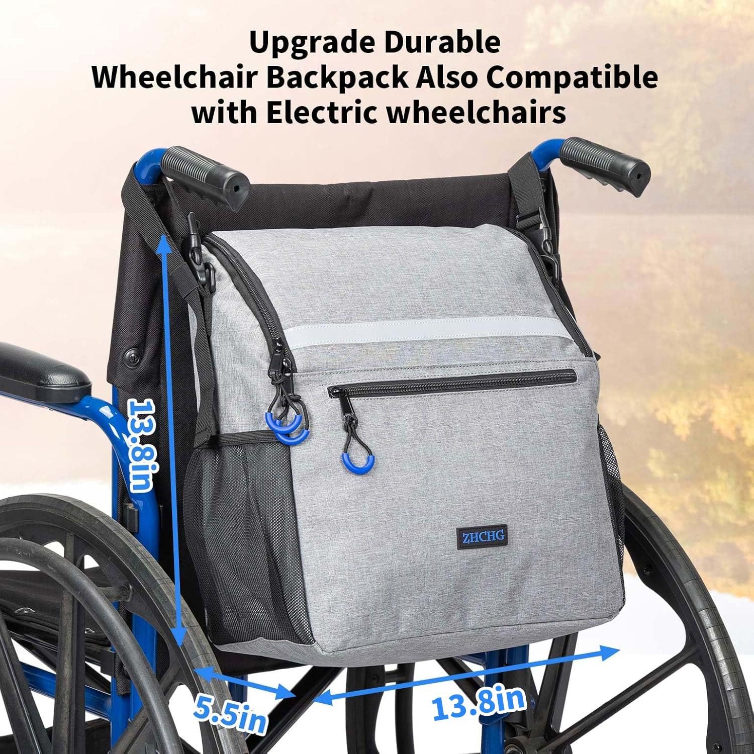 ZHCHG Bolsas para silla de ruedas, mochila para silla de ruedas con portavasos, bolsas para sillas de ruedas para colgar en la parte posterior, accesorios para sillas de ruedas eléctricas, bolsa de