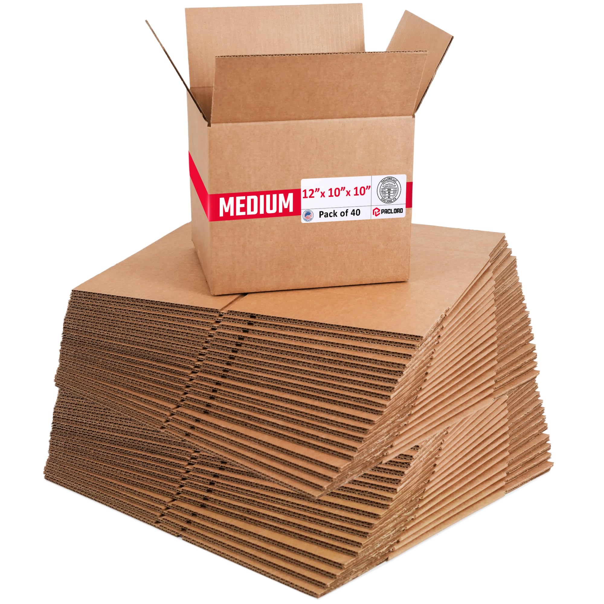 Medium Cardboard Boxes 12"L x 10"W x 10"H (Pack of 40) - USA-Made Packing Boxes for Moving, Shipping, or Storage - USPS, UPS, FedEx Approved - Professional Packing Supplies for Moving | USA-Made Packing Boxes for Moving, Shipping, or Storage - USPS, UPS, FedEx Approved - Professional Packing Supplies