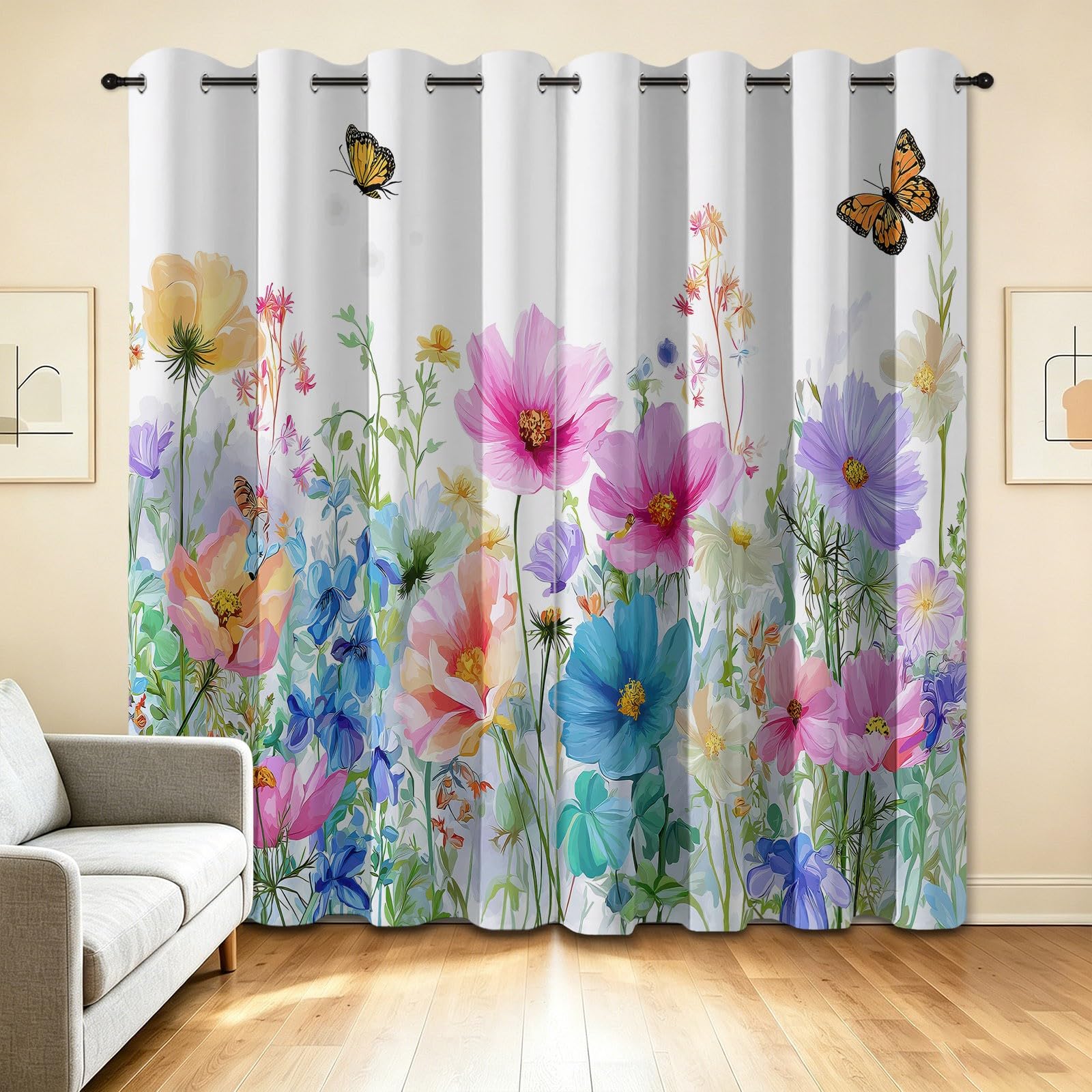 Rideau Occultant Thermique Isolant Anti, Dessinée Rétro Nébuleuse Arc en Ciel Éclatante Étoiles Rideaux Fenêtre Opaques à Oeillets Anti Froid UV Bruit, pour Chambre Balcon Café 140L x 160H cm Blanc
