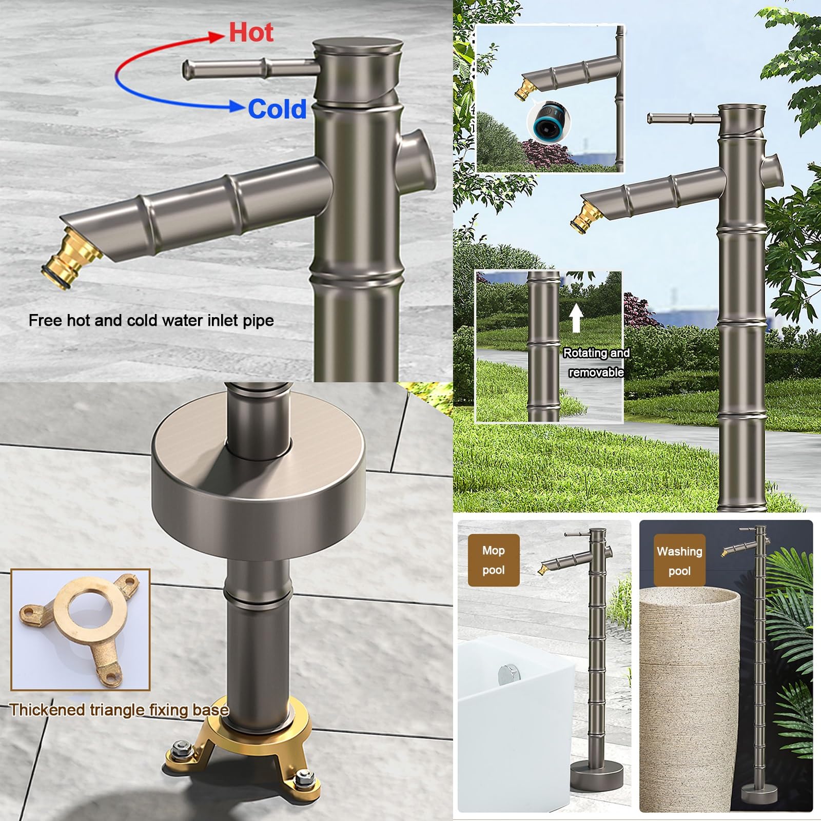 Columna de agua de cobre para jardín al aire libre, grifo anticongelante decorativo montado en el suelo para patio y patio trasero