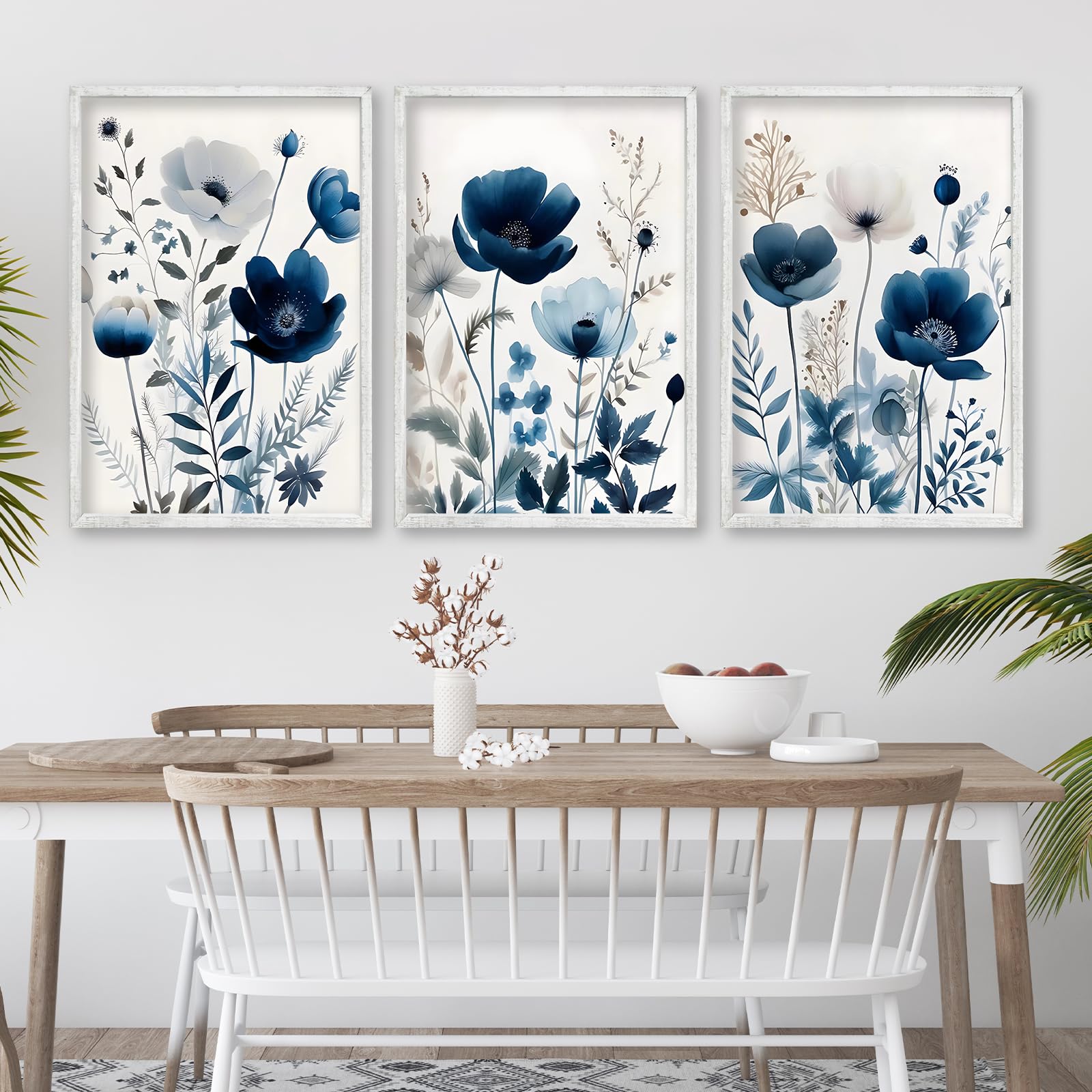 Wallpaper Daisy Blue Wildflower Flower Wall Art Prints Set Of 3 Blue