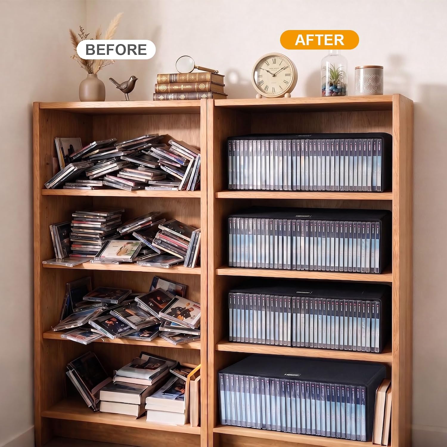 LIOVODE CD Storage Box Stackable CD Case Holder Organizer Rack, 2 Pack