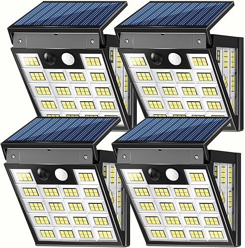 160 luces LED solares de movimiento para exteriores, luces solares de pared de 3 lados para exteriores, gran angular de 270, 3 modos de iluminación,