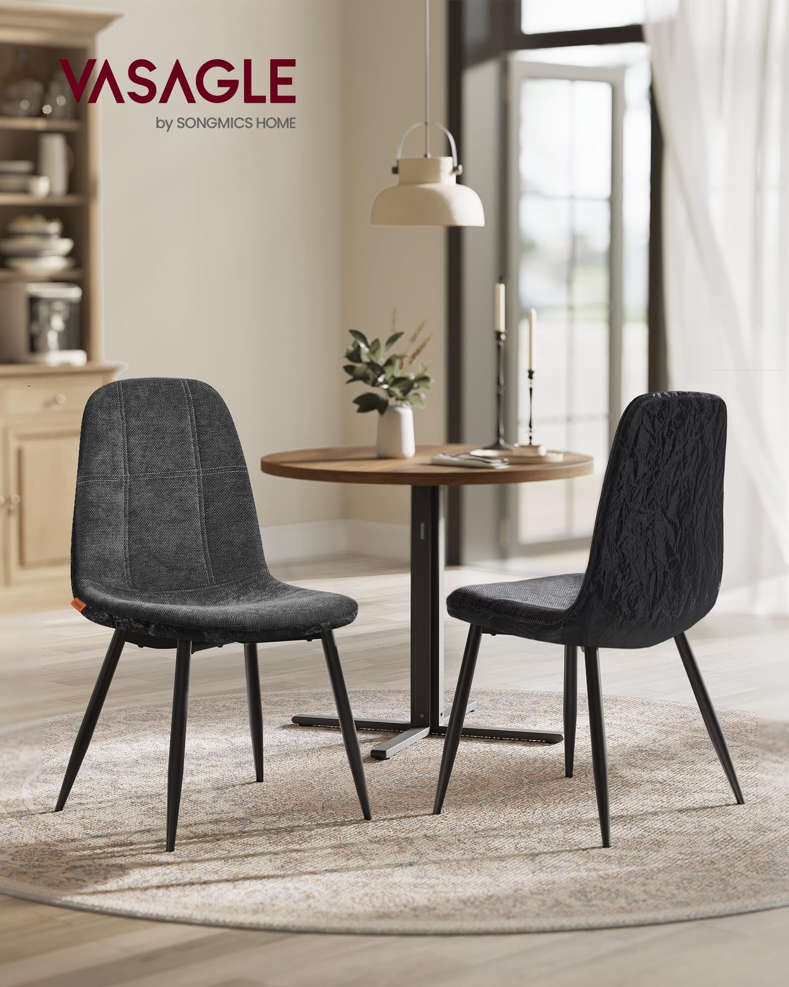 VASAGLE Sillas de Comedor, Juego de 2, Soporte de Metal, Pies Ajustables, Fácil Limpieza, Sillas de Cocina, Tejido de Chenilla, PU con Textura Brillante, Gris Pizarra KDC187G01 — view 2