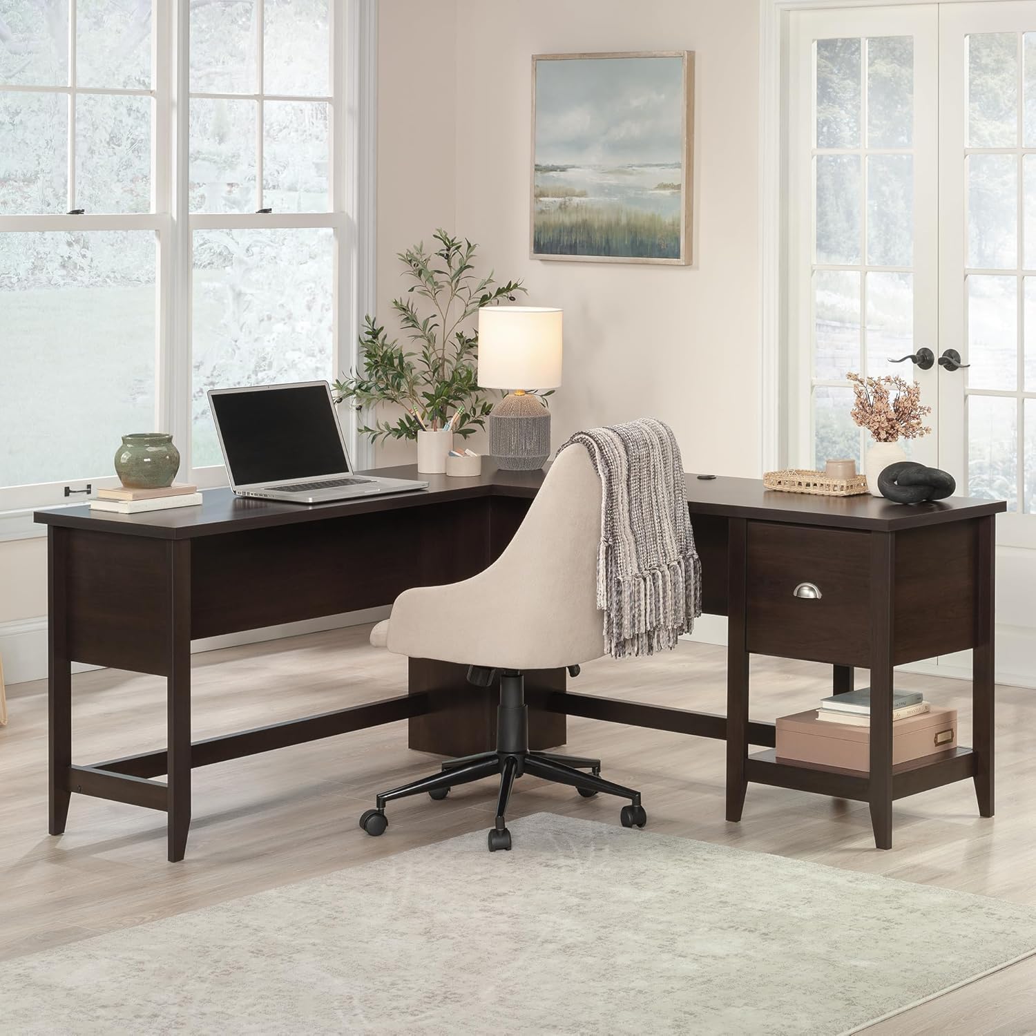 Sauder Summit Station L-Shaped Desk in a home office setting