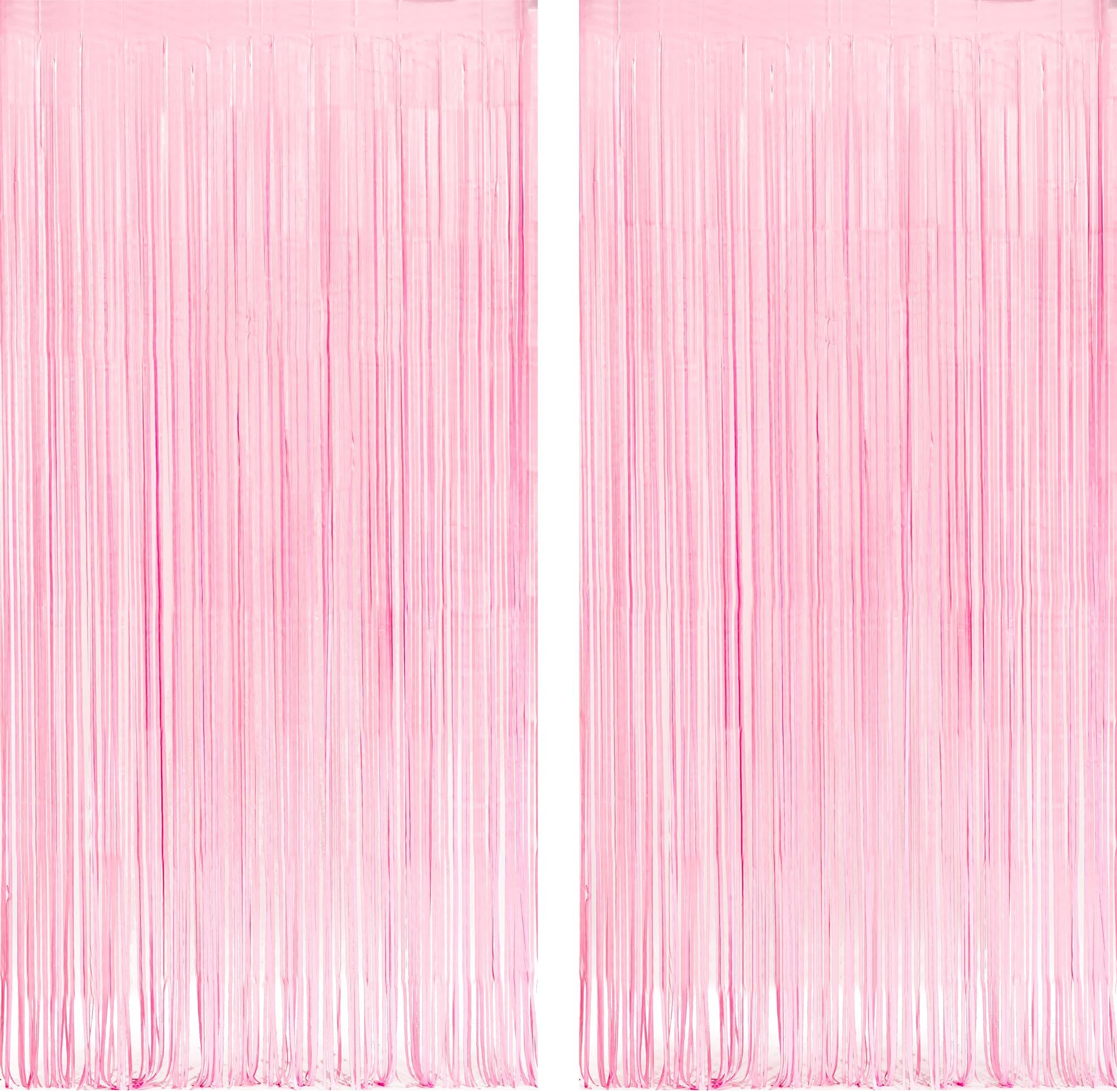 Pastel Pink Party Backdrop Decoration - GREATRIL Baby Pink Foil Fringe Streamers for Baby/Boo Day/Valentines/Cowgirl/Sweet/Cloud/Unicorn/Princess/Bow Themed - 3.2ft X 8.2ft - 2 Packs