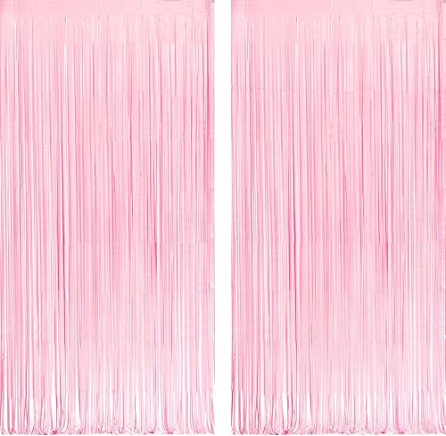 GREATRIL - Decoración de fondo para fiesta rosa pastel, cortina de flecos de papel aluminio rosa pastel para temáticas de bebé, San Valentín, dulce,