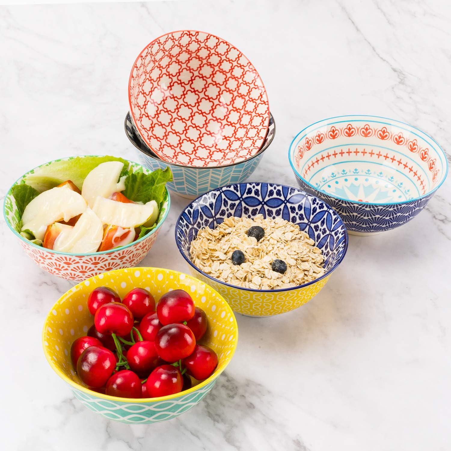 DeeCoo 6 Pack 24 oz Premium Porcelain Bowls Set, Cereal Bowls, Ceramic Bowls for Soup, Salad, Pasta, Rice, Large Capacity Ramen Bowls, Heat and Cold Resistant, Microwave and Dishwasher Safe Bowls : Home & Kitchen
