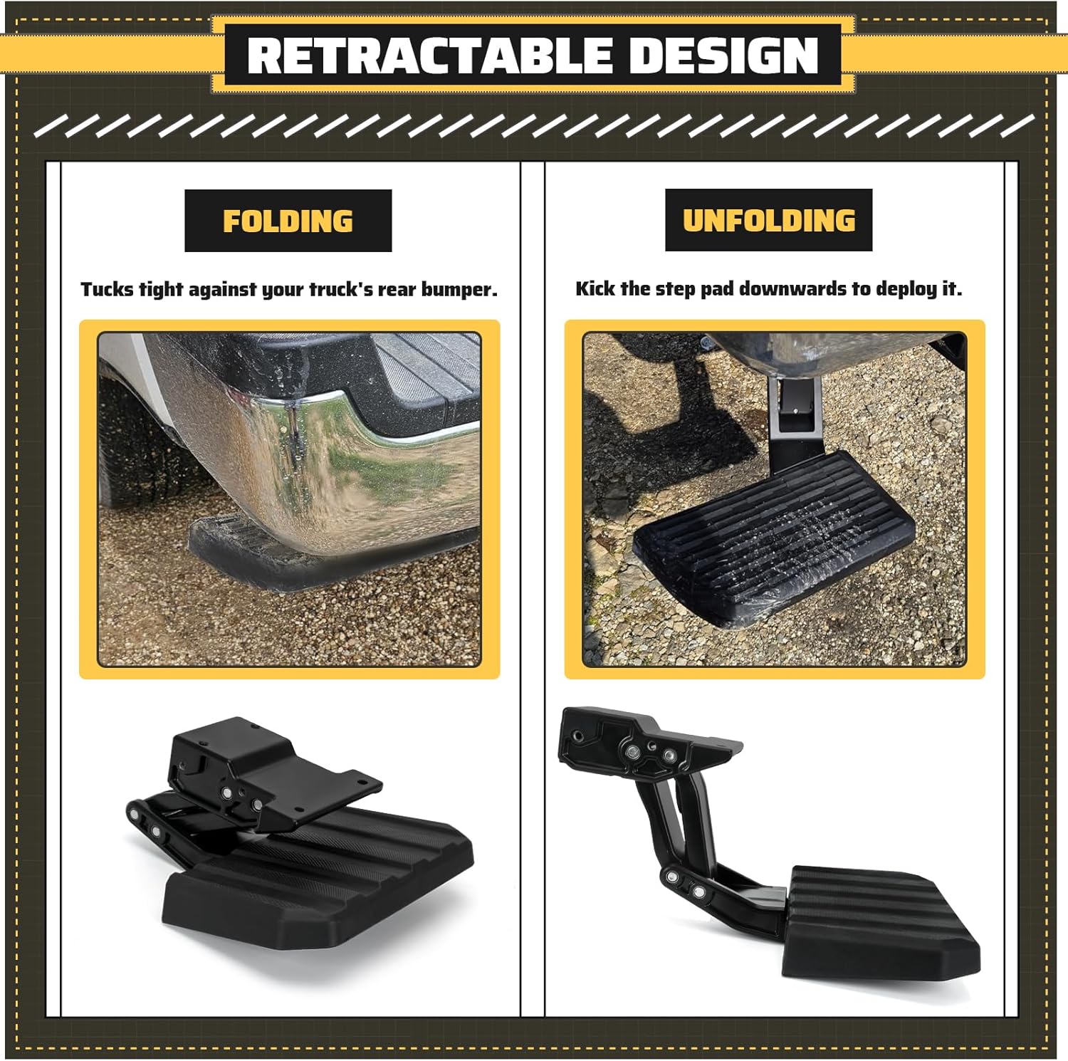 Retractable Rear Bumper Bed Step for Ford F-250 Super Duty 2023–2025, Left Driver Side Folding Truck Bed Step, Compatible Replacement for VPC3Z-17A958-D