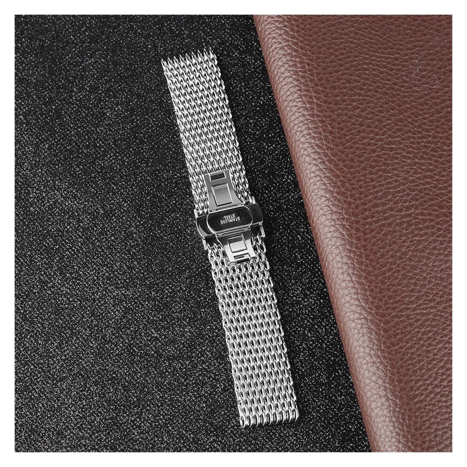 Correa de Reloj Plata 22 mm Malla Correa de Reloj de Acero Inoxidable Hebilla de Mariposa Oculta Hombres Mujeres Relojes Correa Reloj de Moda Pulsera de Repuesto Pulsera
