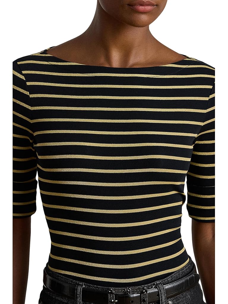 Black Lauren Ralph Lauren Metallic Striped Boatneck Tee