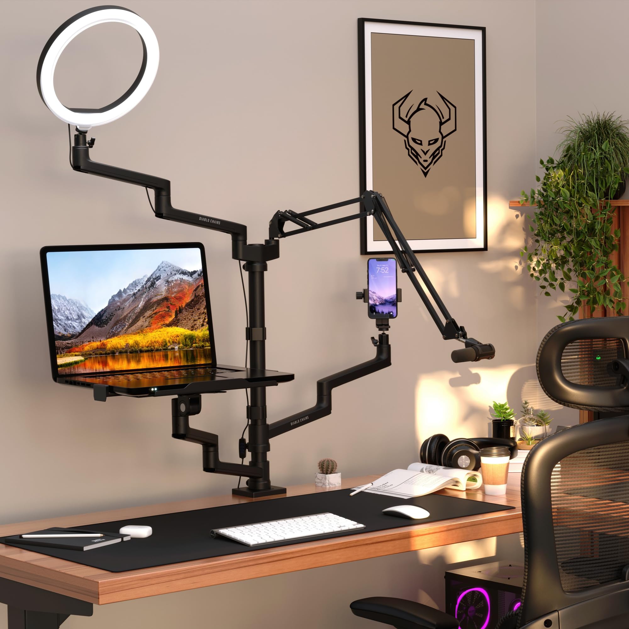 Diablo X-Stream Trípode de Mesa para Streaming | Brazo de Streaming| Soporte para transmisión en Vivo, Soporte para Cámara, teléfono móvil, micrófono, portátil, Monitor | 4 Brazos