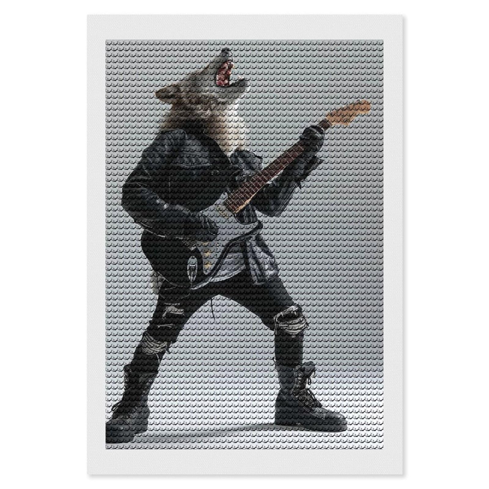 Junmoney Wolf Guitar Diamond Painting Canvas Kit 8"x12", Round Gems, Living Room Decor, Seasonal Gift Choice, Modern Decor