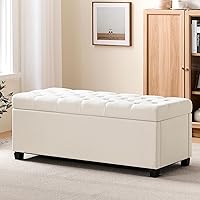 LivingGiving 47.2" Storage Ottoman Bench with Safety Hinge - Tufted Upholstered Footstool for Bedroom, Living Room, Entryway (Ivory)