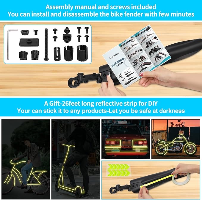 Set de Guardabarros para Bicicleta 4 Piezas Universal 24/26/27.5 Pulgadas miniatura 3