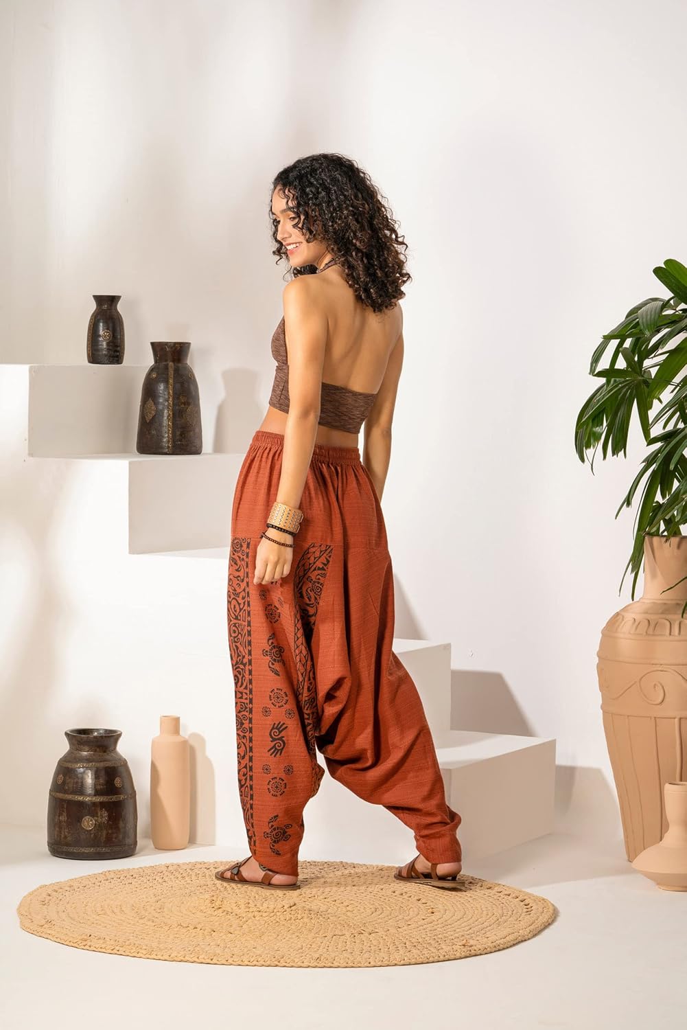 The Veshti Company Women's Printed Harem Pants - Boho Yoga Baggy Pants with Elastic Waist & Drawstring, Hippie Lounge Pants - Image 5