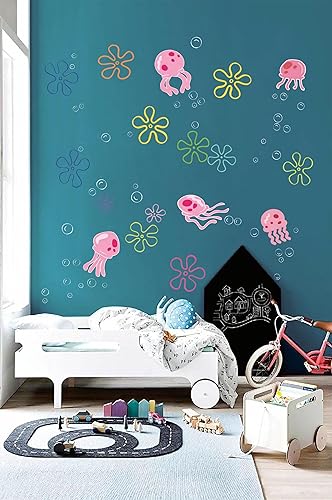 Miniatura 2 de Calcomanías de pared de burbujas de medusas bajo el mar, océano, calcomanías de pared transparentes extraíbles para despegar y pegar, decoración de