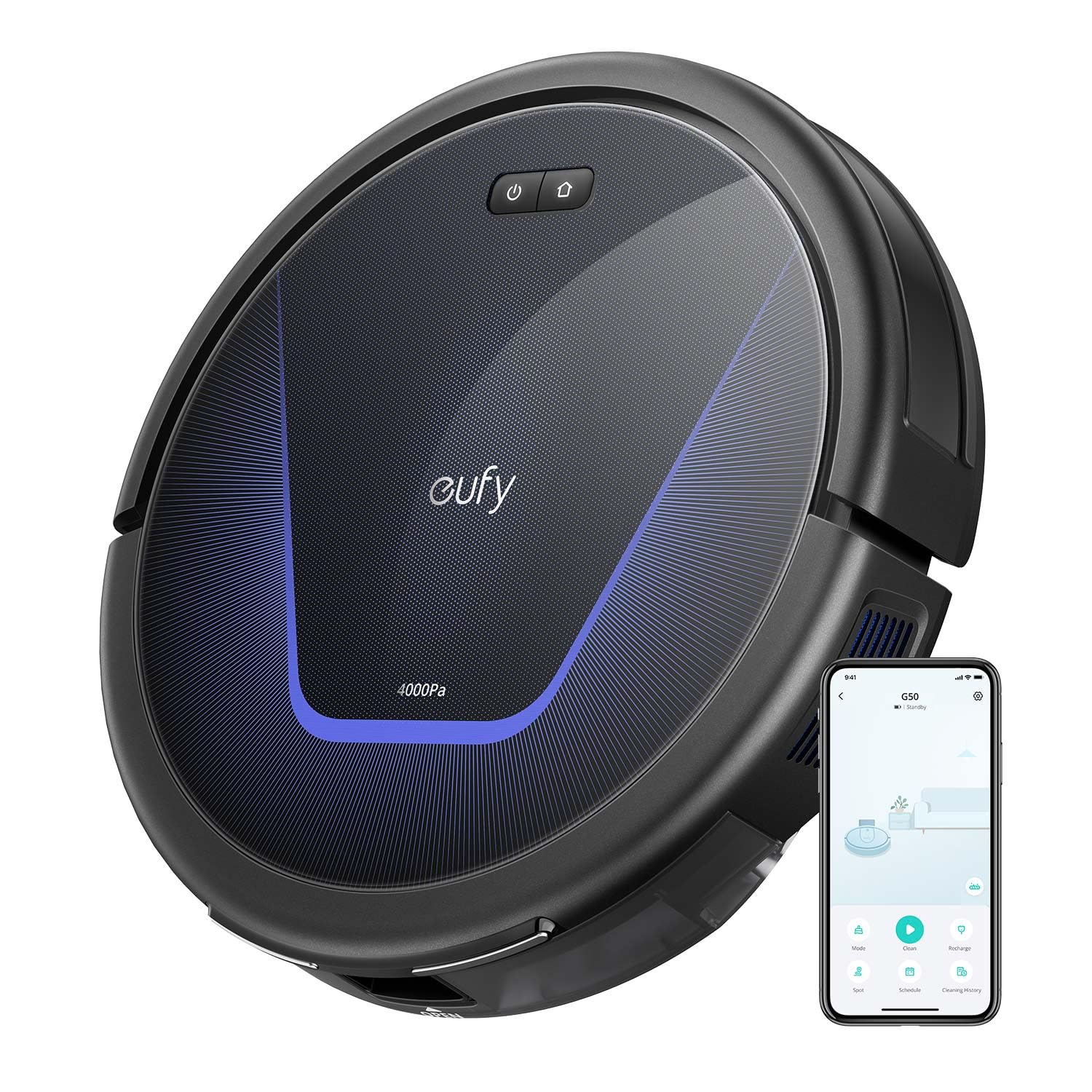 eufy G50 Automatyczny odkurzacz z silnym ssaniem 4000 Pa, dynamiczna nawigacja, grzebień Pro-Detangle, szczotka rolkowa, idealny do sierści zwierząt, twardych podłóg, dywanów