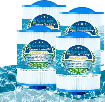 Savener 6CH-502 PAS50SV-F2M Hot Tub Spa Filter Cartridge, Replaces PAS50SV-F2M, Unicel 6CH-502, Filbur FC-0311, M60506, AR50, AK-90161, Excel Filters XLS-604, 50 Sq. Ft, 4 Pack