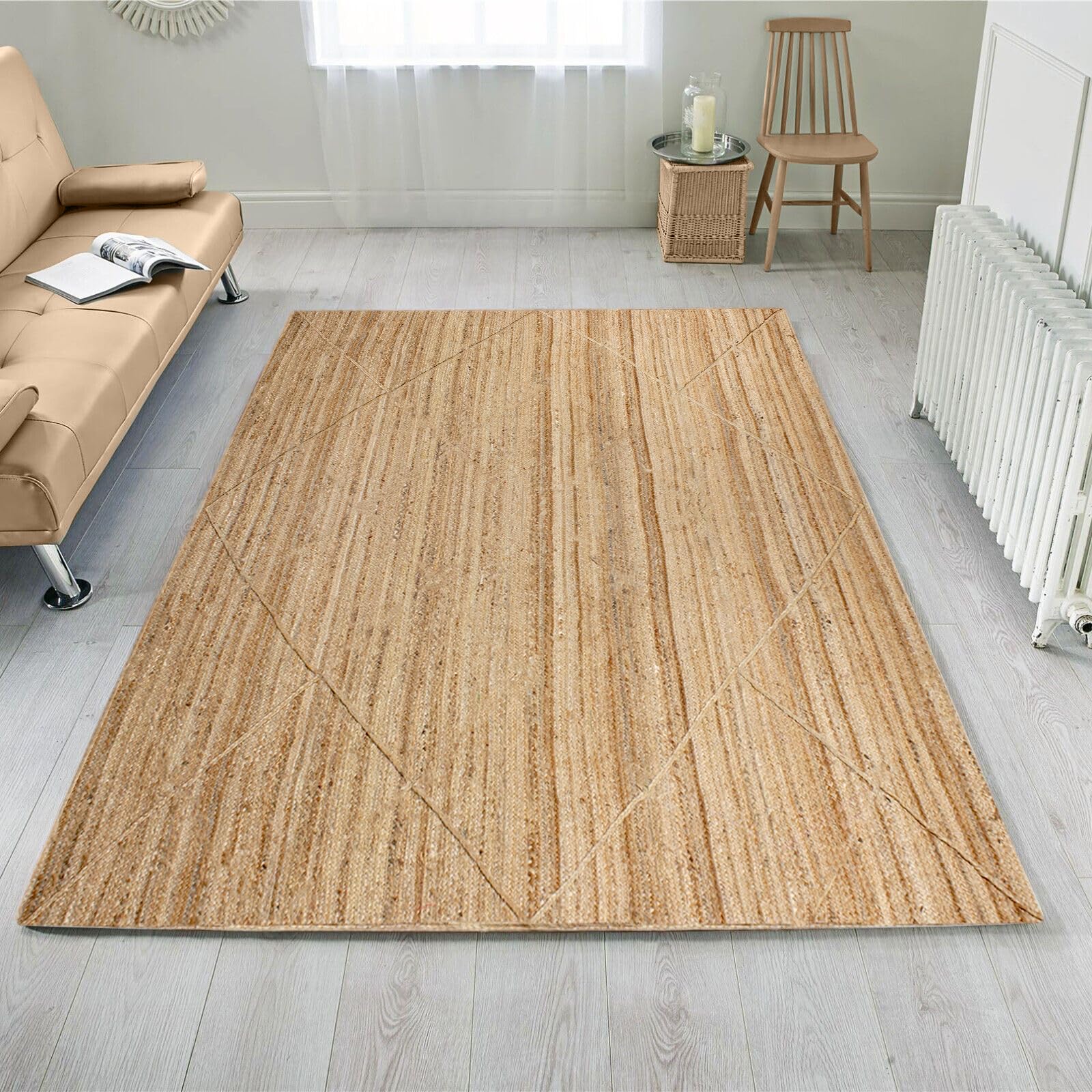 Tapis en jute naturelle tissé main beige pour décoration chambre, cuisine et intérieur 91cm