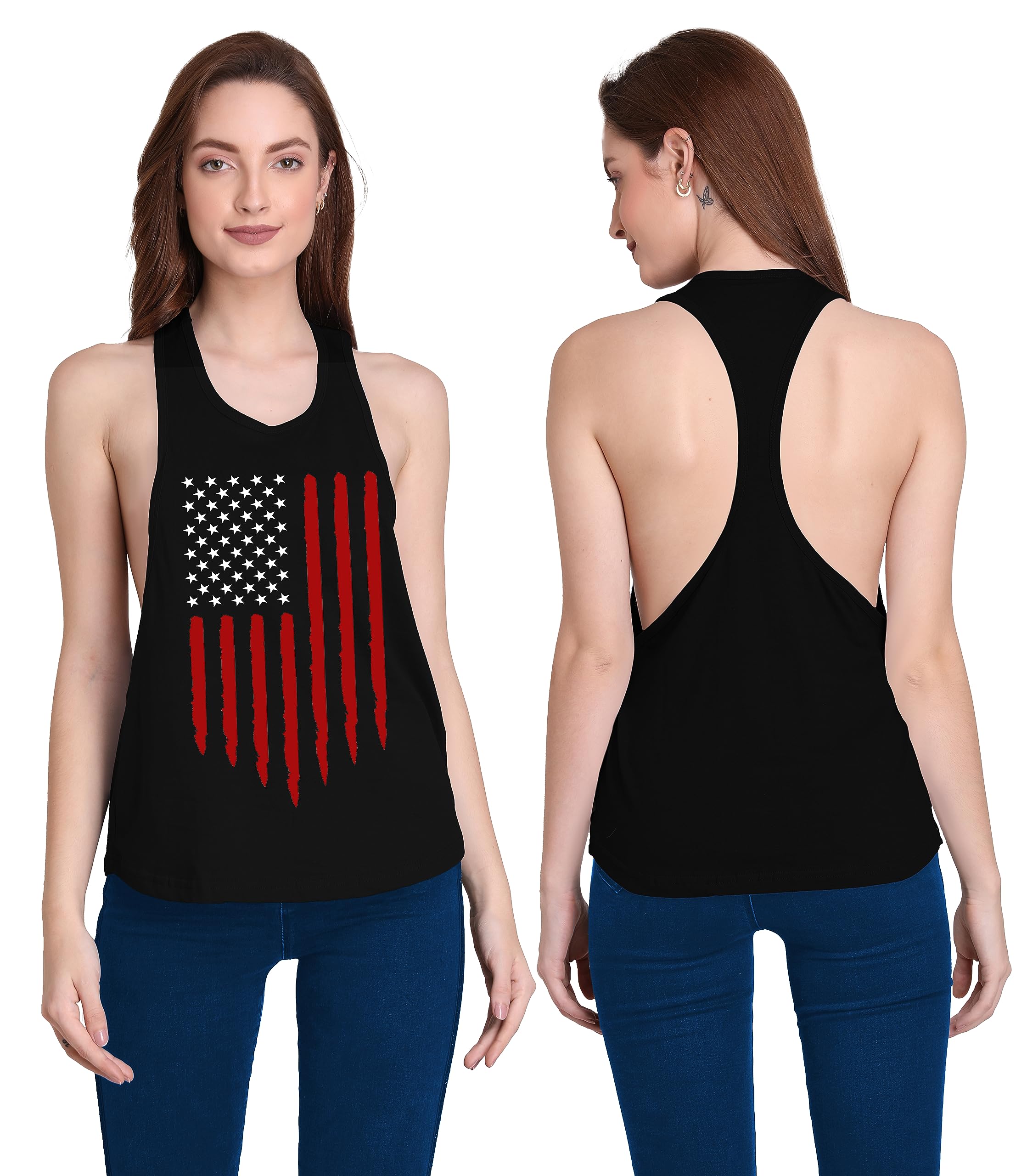the blazze Women's Cotton Printed Sportswear Active Workout Dry Fit Sleeveless Racerback Tank Top Girls Womens-picture-55