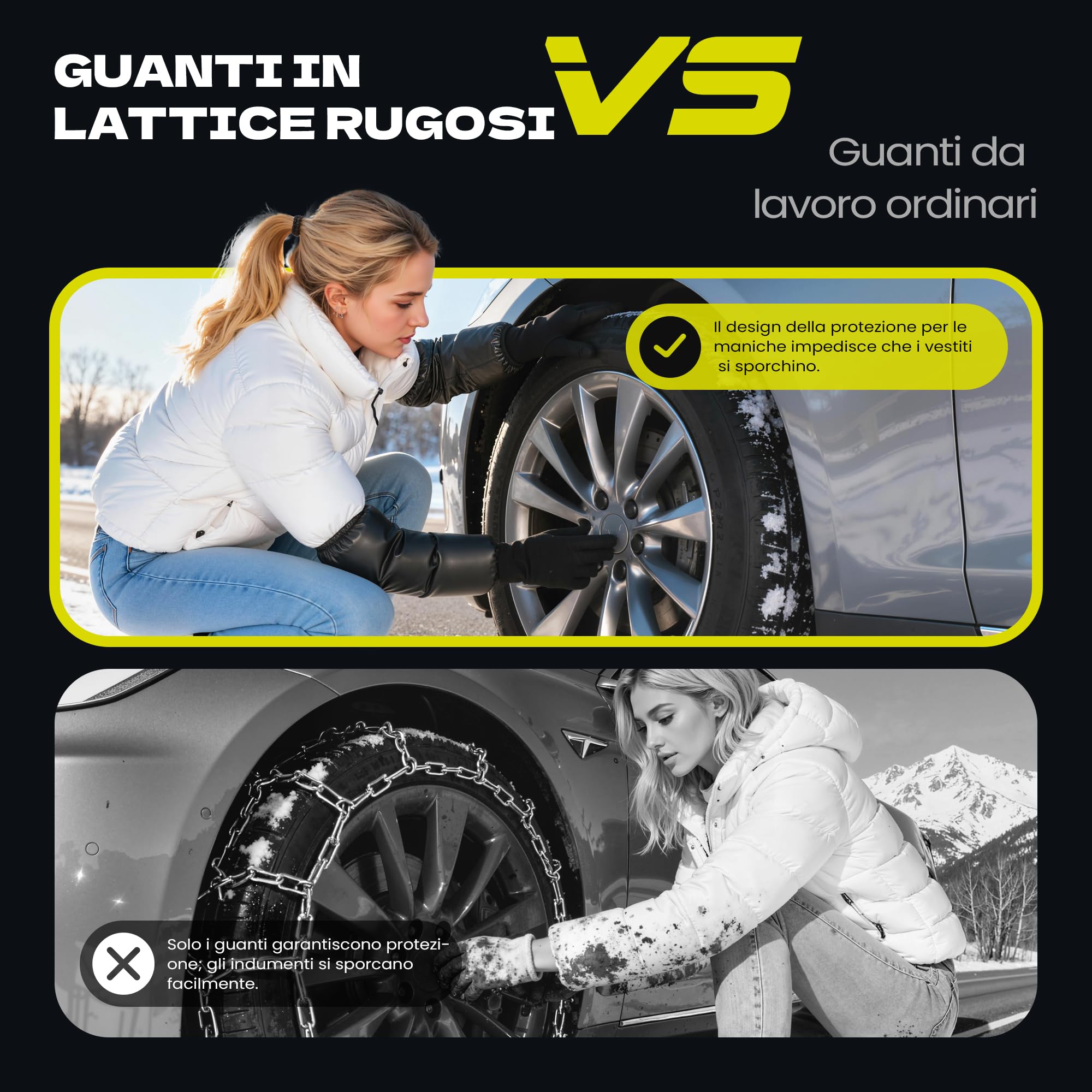 Calze da Neve Omologate Italia EN 16662-1 – Snow Sock, Set di 2 Catene da Neve in Tessuto per Auto, Catene Invernali per Auto, Rosso/Bianco (Rosso, XXL)