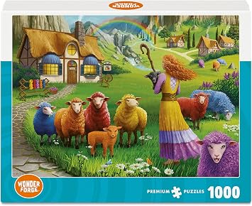 Wonder Forge Happy Sheep Yarn Shop 1000 Piece Jigsaw Puzzle for Adults | Unique, Perfectly-Fitting Pieces | Fun, Vibrant Imagery |