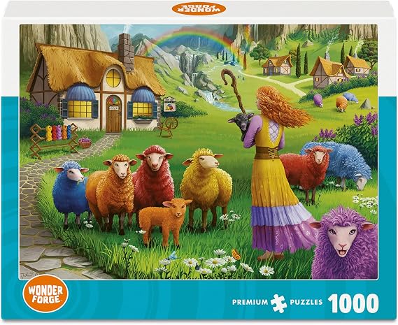 Wonder Forge Happy Sheep Yarn Shop 1000 Piece Jigsaw Puzzle for Adults | Unique, Perfectly-Fitting Pieces | Fun, Vibrant Imagery |