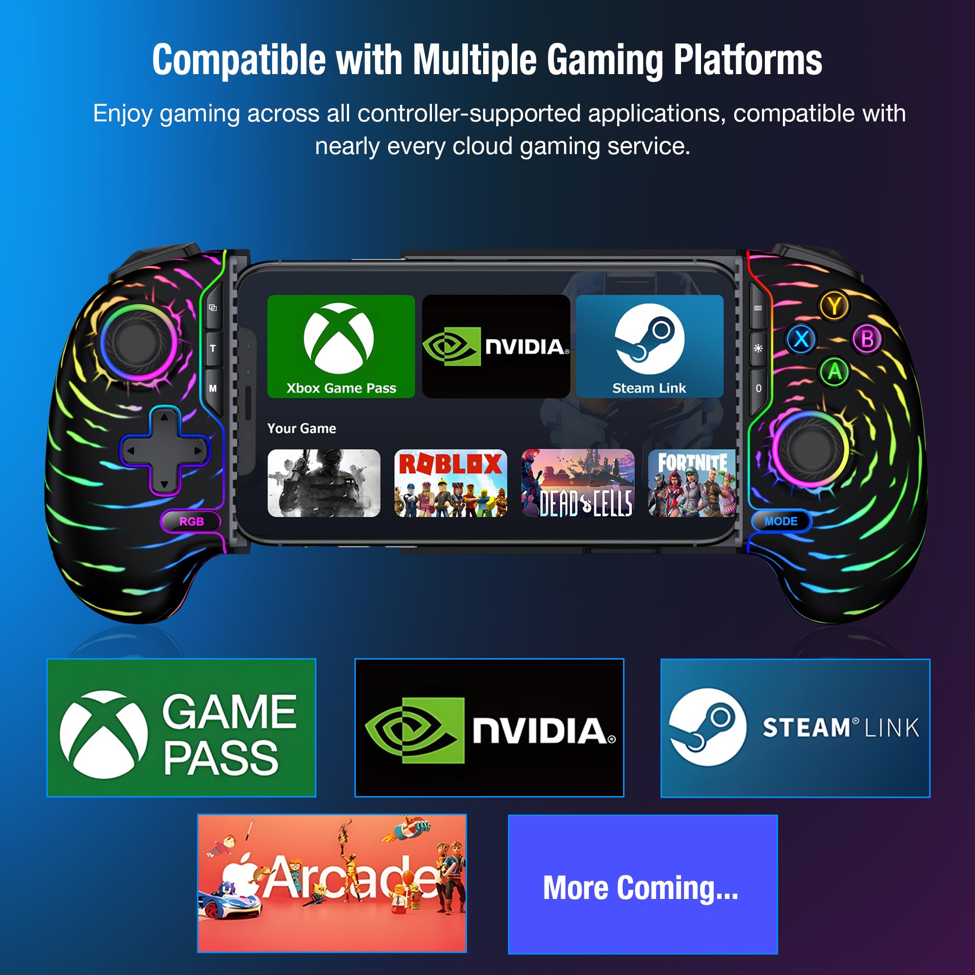 HELLCOOL Wireless Handy Controller, Handheld Smartphone Controller mit Hall Joysticks für Android/iPhone, kompatibel mit Xbox Cloud/Steam Link/GeForce Now/MFi Apple Arcade