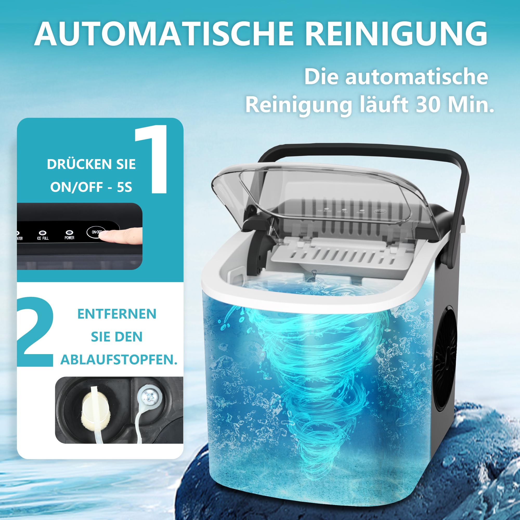 Euhomy Eiswürfelbereiter Eiswürfelmaschine für die Arbeitsplatte mit externem Wa