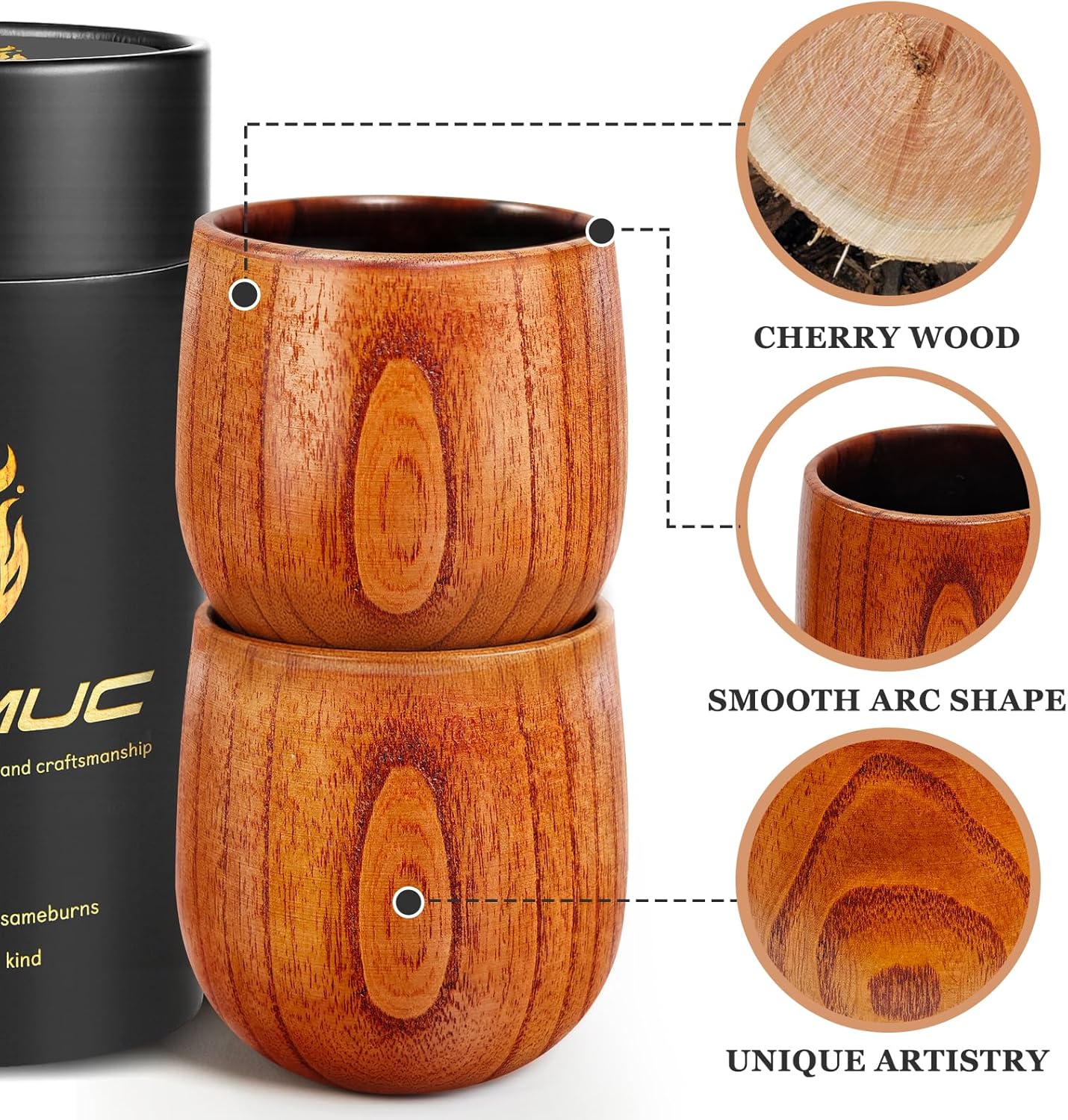 Charred Wooden Whiskey Glass - Bourbon Tumbler with Thickened Base - Old Fashioned Glass Set for Men - Ideal Gift for Dad, Brother (Handmade, Splinter-Free)