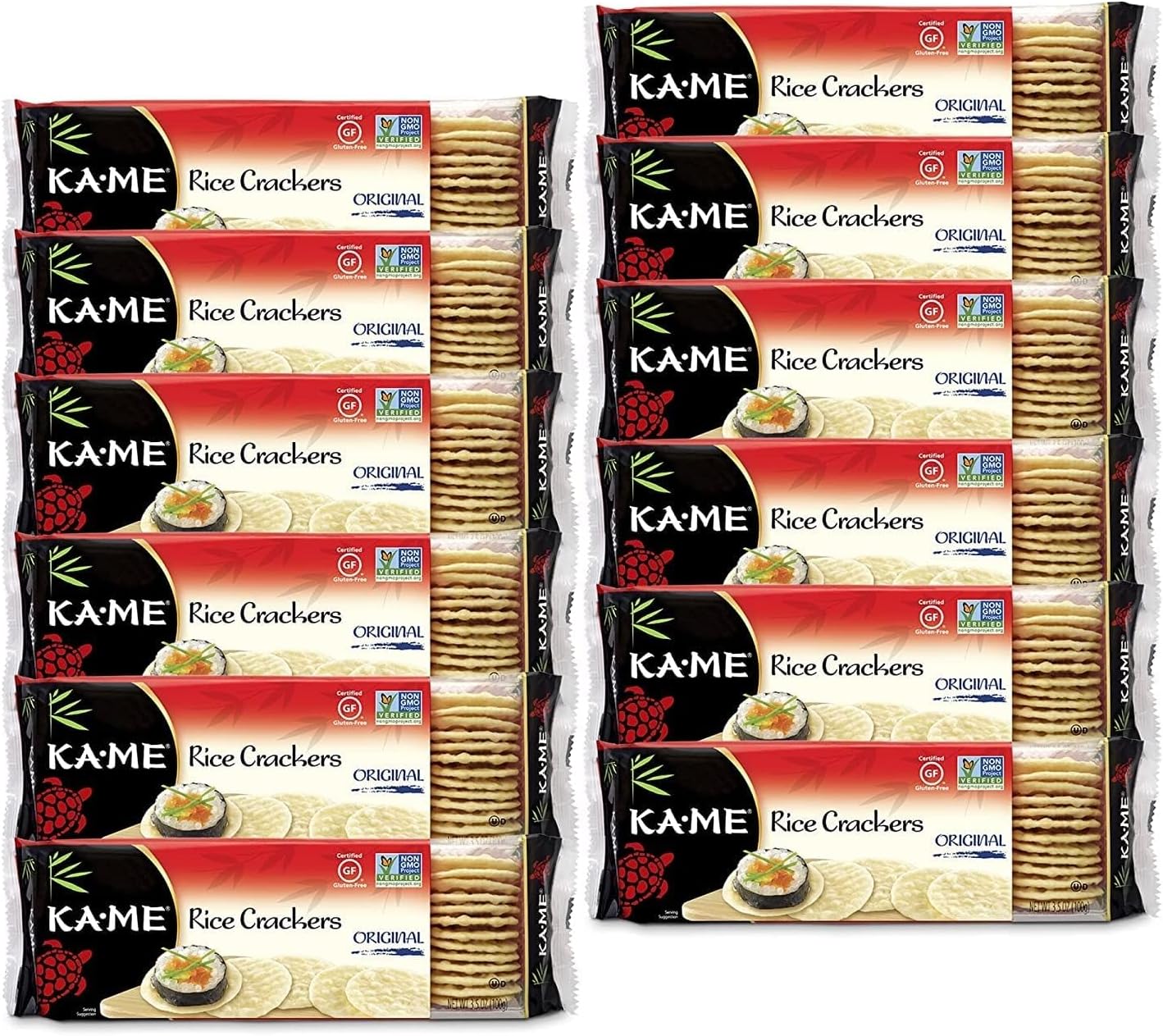 KA-ME Gluten-Free Original Rice Crunch Crackers 3.5 oz (Pack of 12), Authentic Asian Ingredients and Flavors, Certified Gluten Free Crackers, No Artificial Flavors/Colors, Non GMO Snacks, Served with Asian Salmon, Cream Cheese, Egg & Tuna Salad, Asian Guacamole, Hummus & Many More