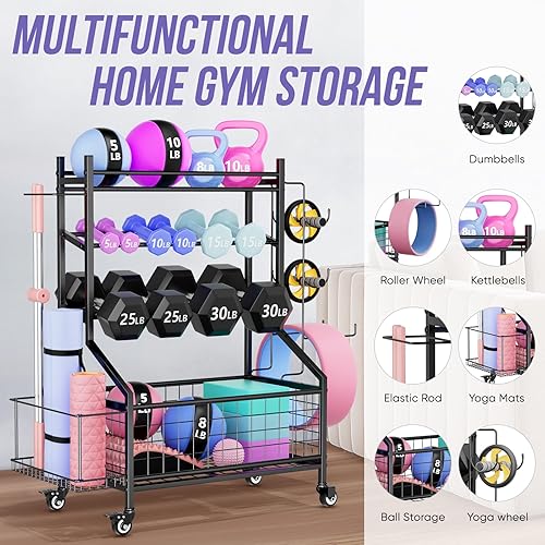 Miniatura 8 de WUC Estante ajustable para mancuernas, estante de pesas para almacenamiento de gimnasio en casa, almacenamiento de equipo de entrenamiento todo en