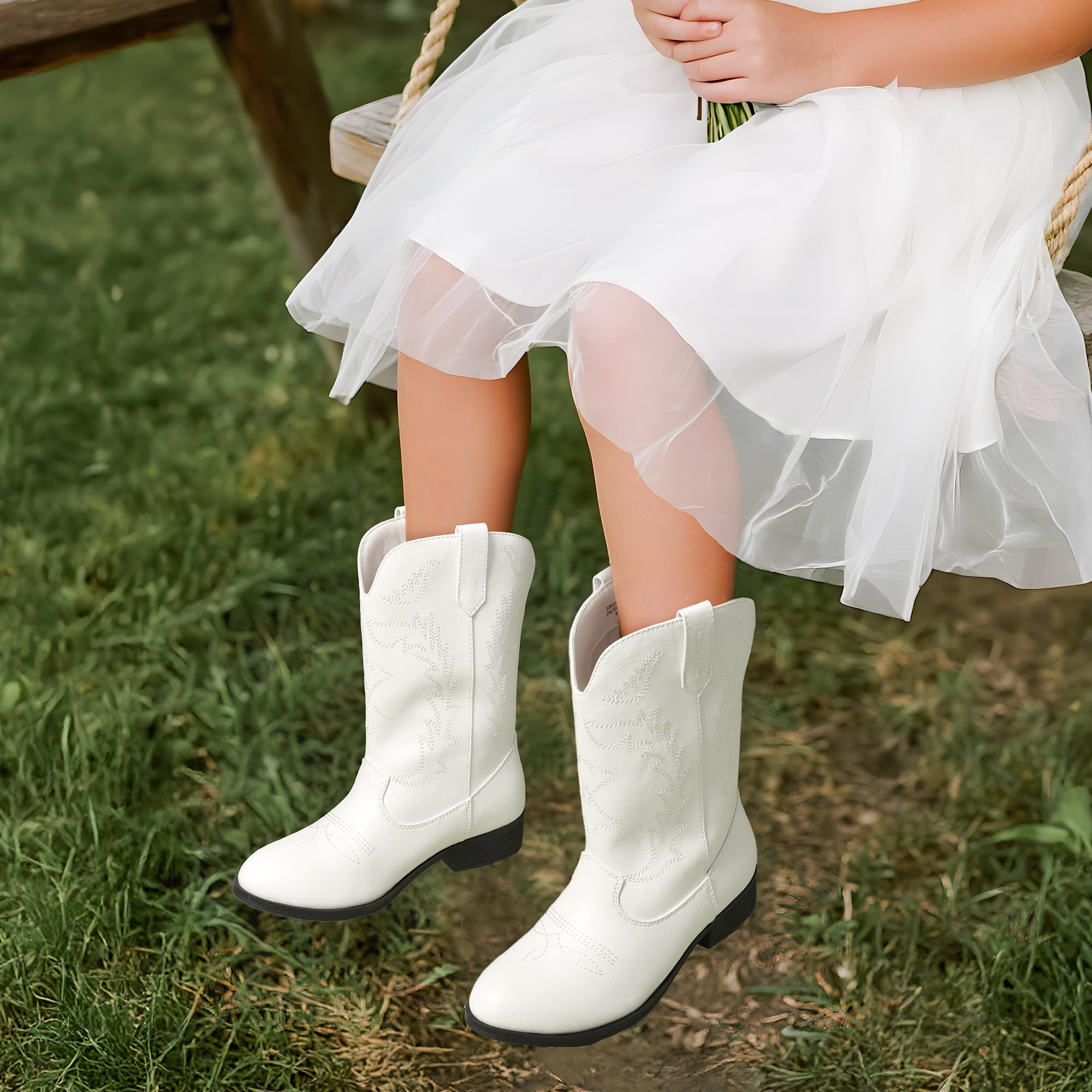 DREAM PAIRS Cowgirl kowbojskie zachodnie buty dziewczęce buty do połowy łydki buty jeździeckie małe dziecko/duże dziecko