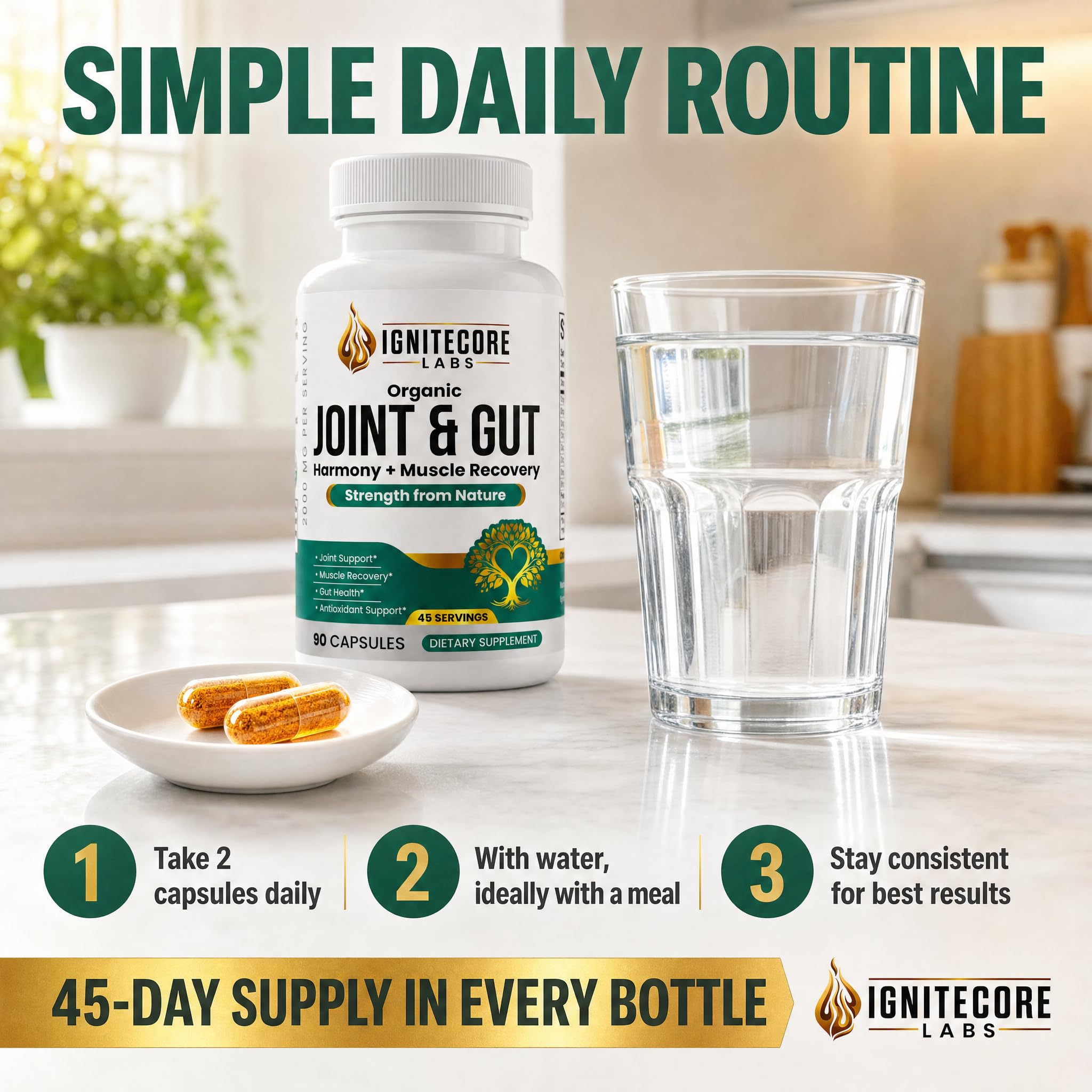 Joint Supplements for Women & Men – Turmeric Curcumin, Boswellia, Type II Collagen, Probiotics, Tart Cherry, Ginger & Moringa – Joint Support & Gut Health – USDA Organic, 2000mg, 90 Capsules — Amazon image 7