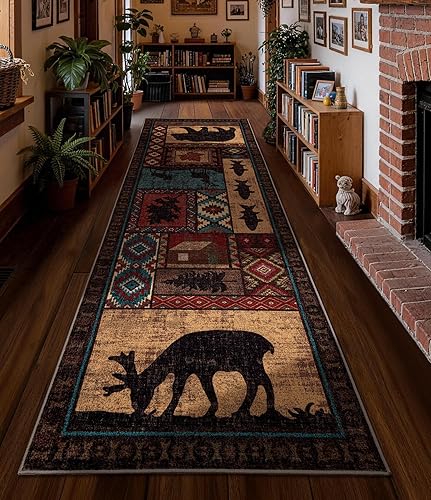 Miniatura 14 de Alfombra de pasillo de 2 x 6 pulgadas para interior - Alfombra de entrada rústica de cabaña con diseño de oso, antideslizante, de pelo bajo, con