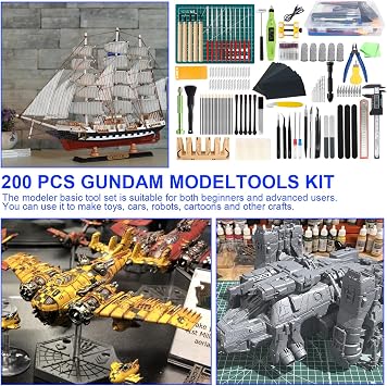 200 Pcs Gundam Tool Kit, Professional Model Tool Kit for Gundam, Modeling Tools for Plastic Models, Gunpla Tool Kits for Adults, Model Building Tools Hobby Tools Craft Set for Repairing and Fixing