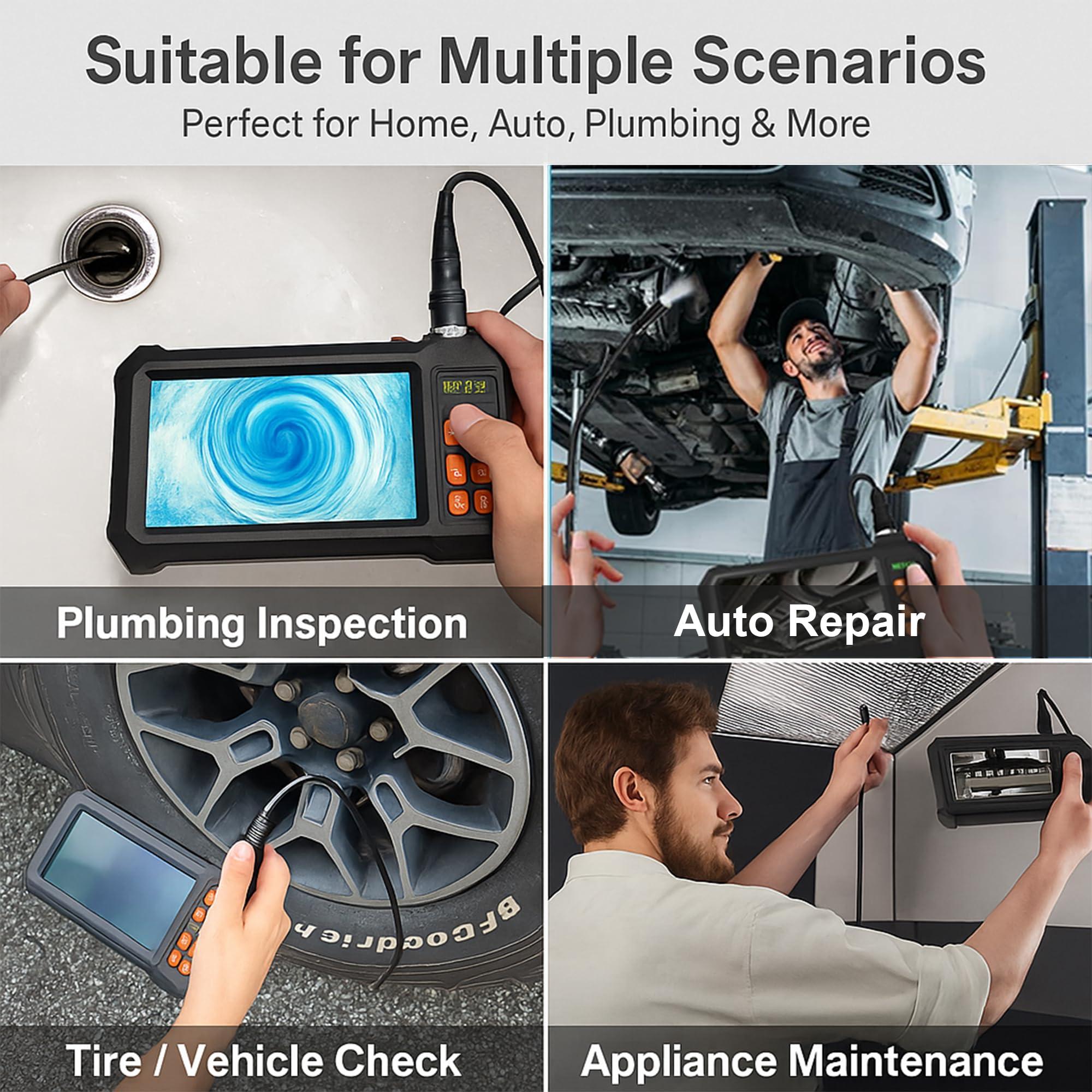 Endoscope Camera with Light, 1920P HD Borescope Inspection Camera with 4.3" IPS Screen, IP67 Waterproof with 8 LEDs & 16.4ft Semi-Rigid Snake Camera for Automotive Pipe Tools Gadgets for Men — Amazon image 8