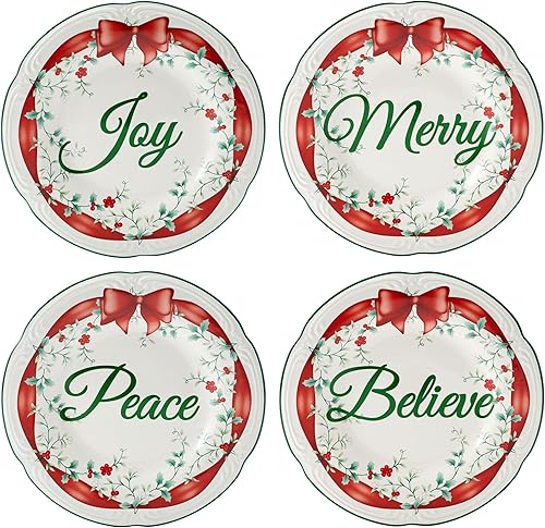 Pfaltzgraff Winterberry - Platos de ensalada de cinta roja, juego de 4