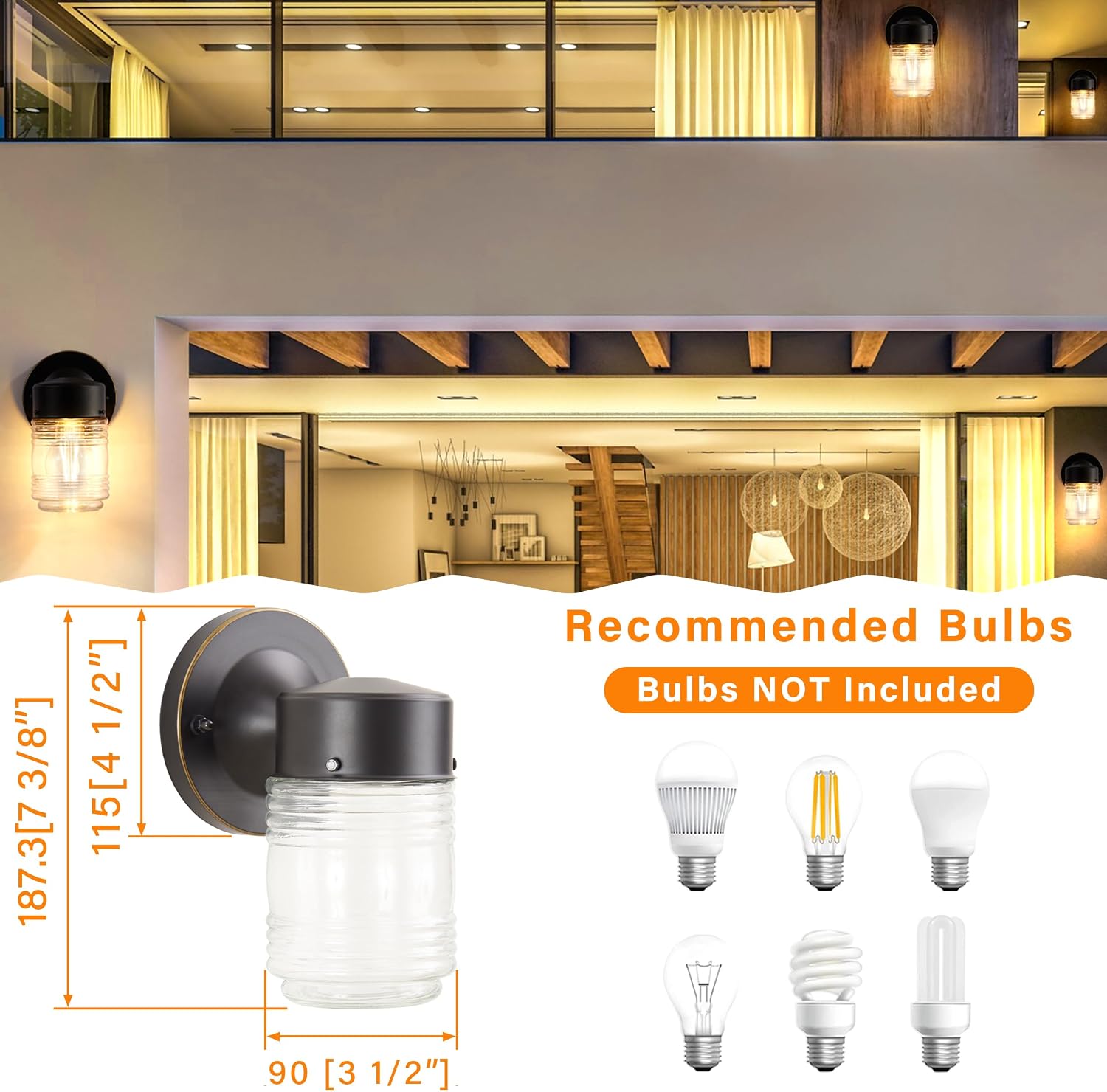 2 Pack Outdoor Wall Lantern,Exterior Waterproof Wall Sconce Light Fixtures image 3