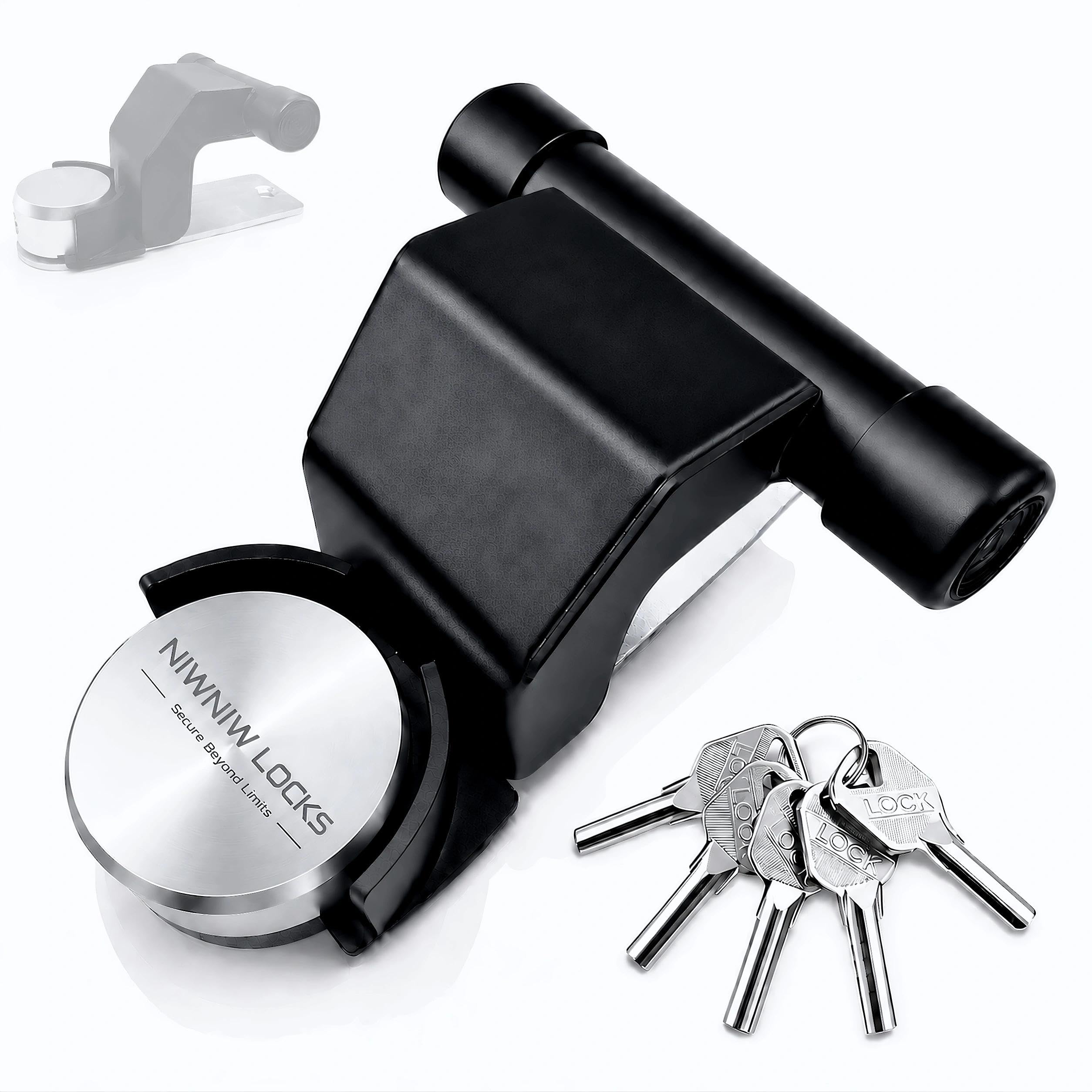 NiwNiw Garage Defender Lock with Push-to-Lock Aluminium Puck Padlock, Heavy Duty Carbon Steel Garage Door Security Bar for Up and Over Doors, Reinforced Support, 5 Keys and Concrete Fixings