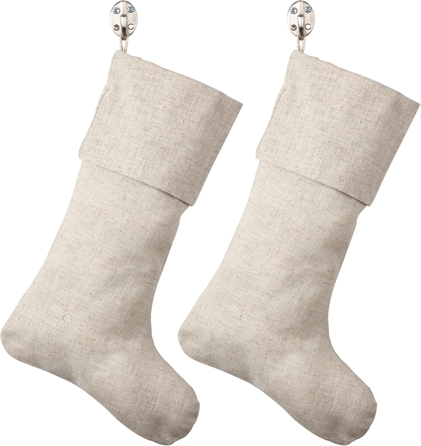 SARO LIFESTYLE 7"x15" Linen Christmas Stocking – Toscana Collection – Natural Solid Edge –– Classic Holiday Farmhouse Décor
