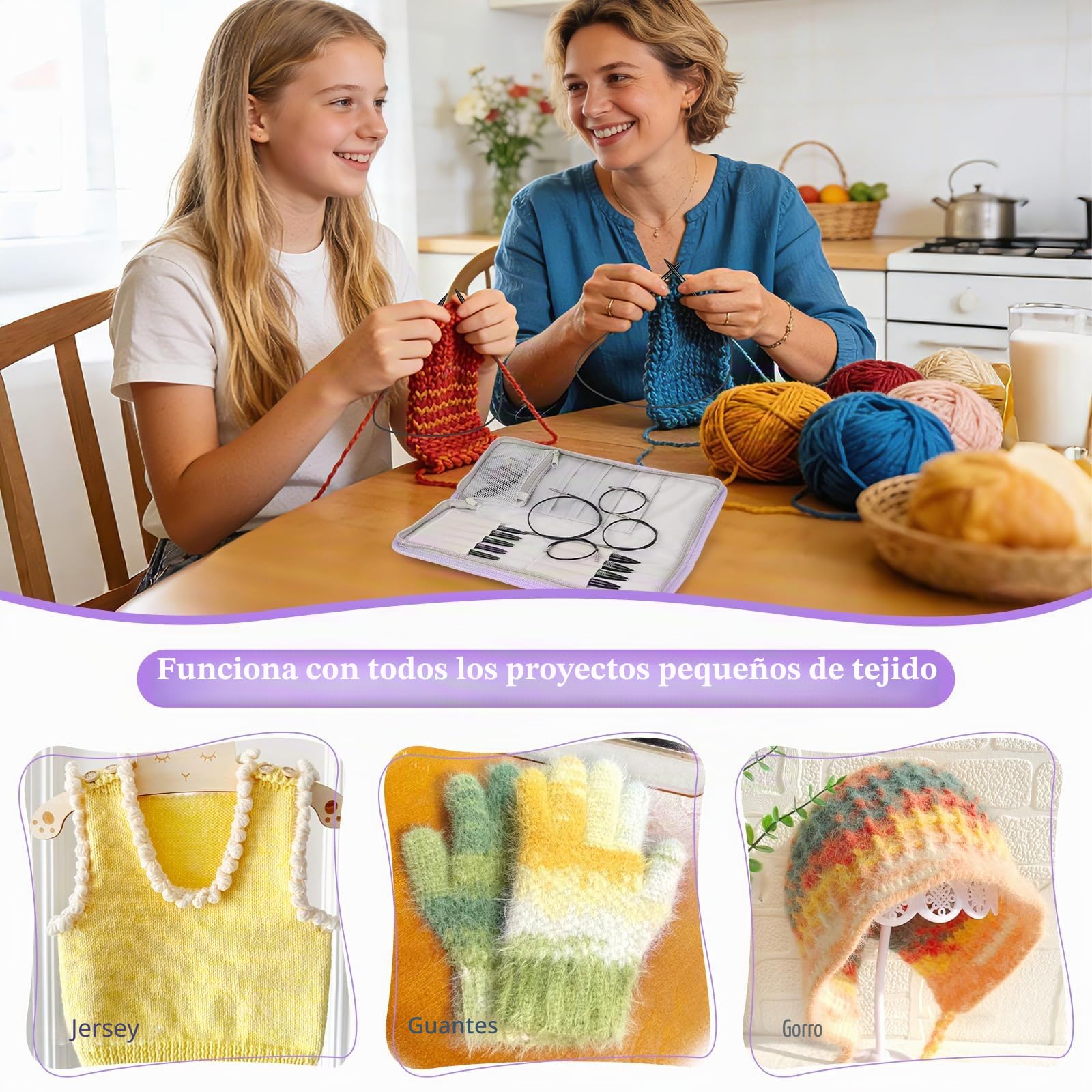 Coopay Juego de agujas de tejer cortas intercambiables, agujas de tejer circulares de 2 pulgadas para calcetines, 9 pares de agujas de tejer intercambiables de 3 mm a 6 mm, aguja de tejer redonda con