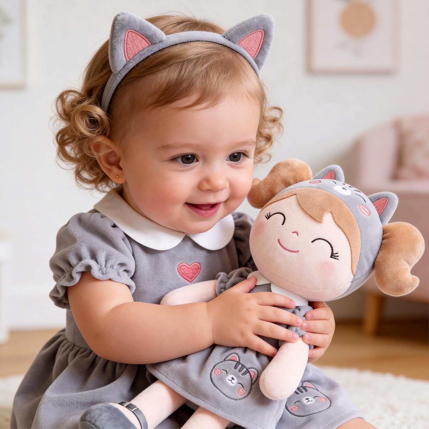 Gloveleya Baby Doll Girl Gifts Soft Plush Kitty Cat Dolls Girls Toy 12" with Gift Box