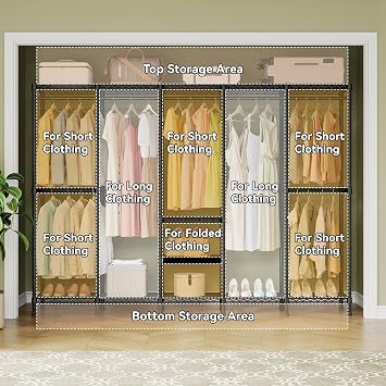 Higeego H5 Extra Large Wire Garment Rack, Heavy Duty Clothes Rack, Large Wardrobe Closet, Freestanding Closet Rack for Hanging Clothes, Clothing Racks with Adjustable Shelf, 93.3Lx15.7Wx75.4H,Black | 93.3Wx15.7Dx75.4H, Large Garment Rack, Freestanding, Wardrobe Closet with Adjustable Shelf, Load 1400 lbs