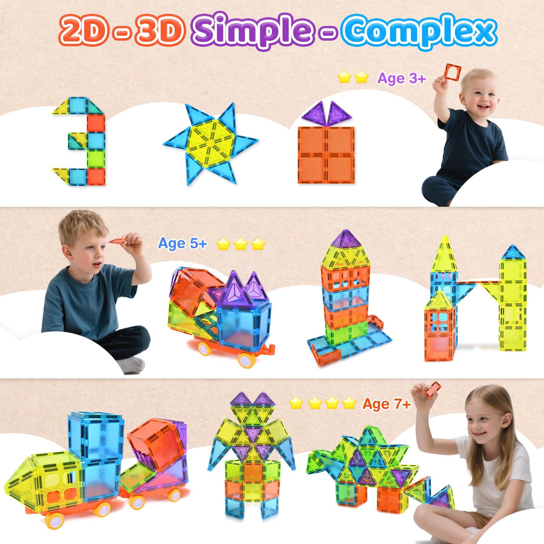 NAETANY Blocchi Magnetici per Bambini 122 pezzi Costruzioni Magnetiche Giocattoli Magneti per Bambini Montessori per Ragazzi Giochi per Bambini di 3 4 5 6 7 8 Anni