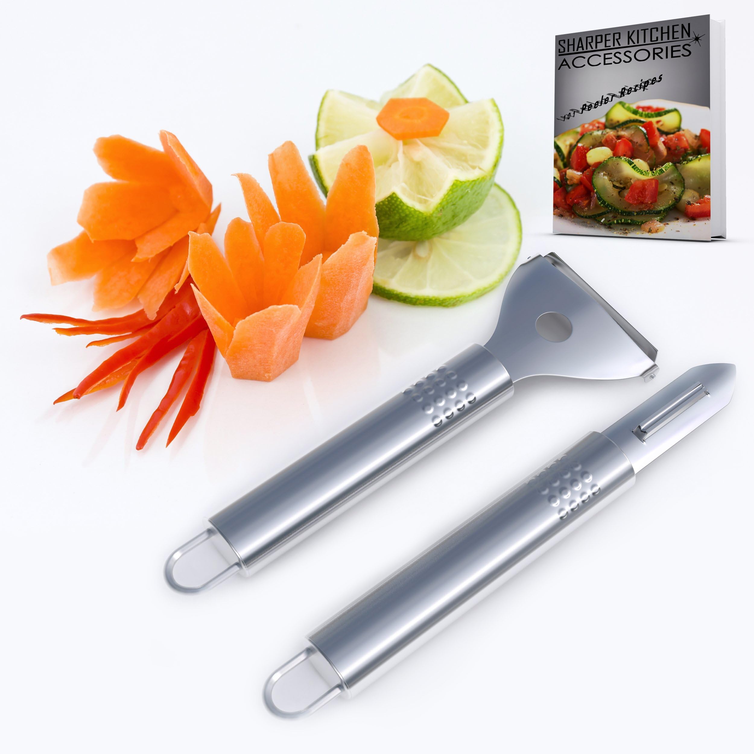 Stainless Steel Vegetable Peeler Set With scannable barcode for free e-cookbook