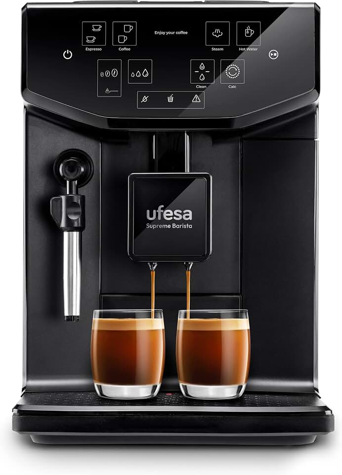 Ufesa Supreme Barista Cafetera Superautomática con 20 Bares, Panel Táctil, Molinillo Incorporado, Tecnología Patentada, Grosor del Café Ajustable, 1550W, Fabricada en España