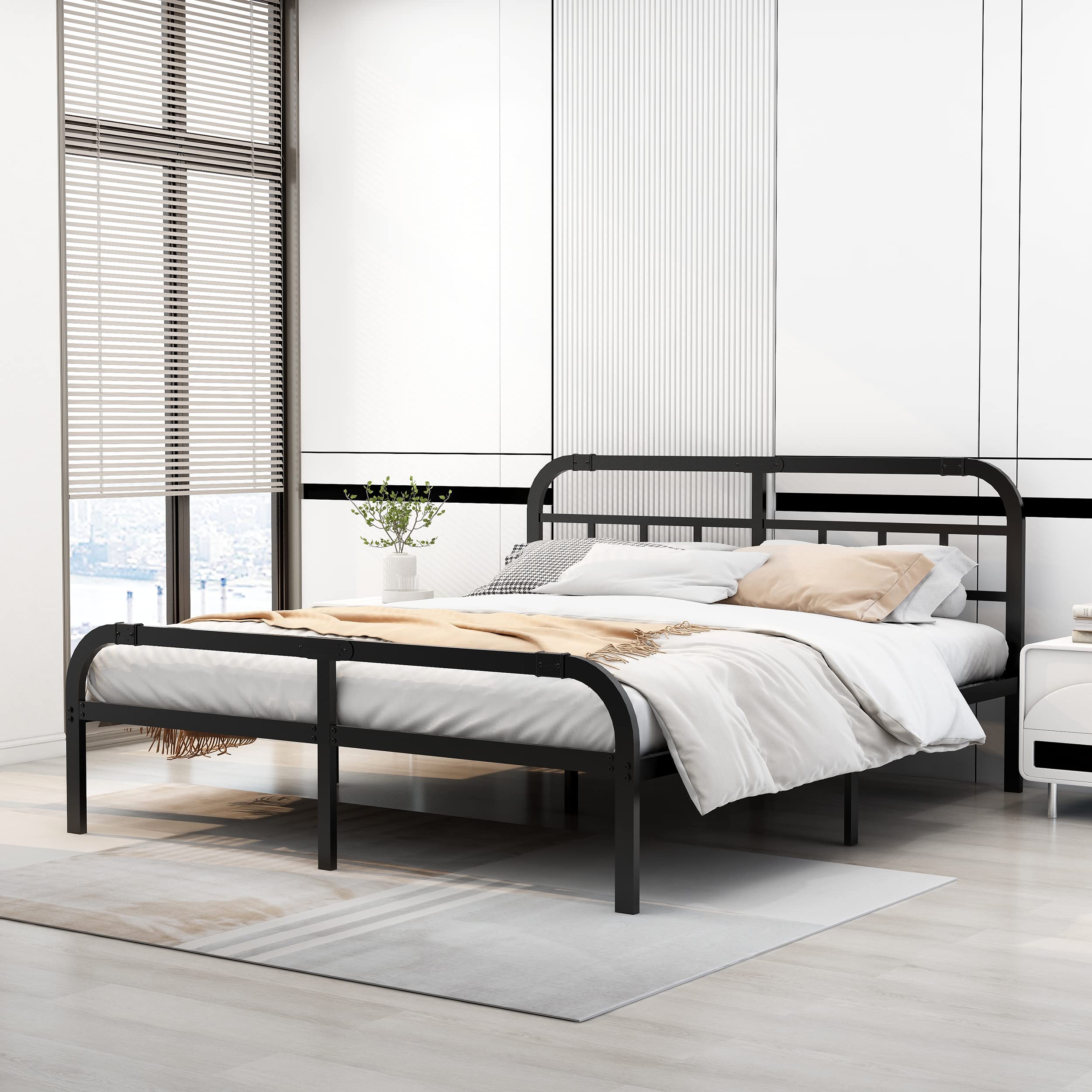 alazyhome California King Bed Frame Heavy Duty Metal Platform with Headboard and Footboard Sturdy Steel Support No Box Spring Needed Easy Assembly Black