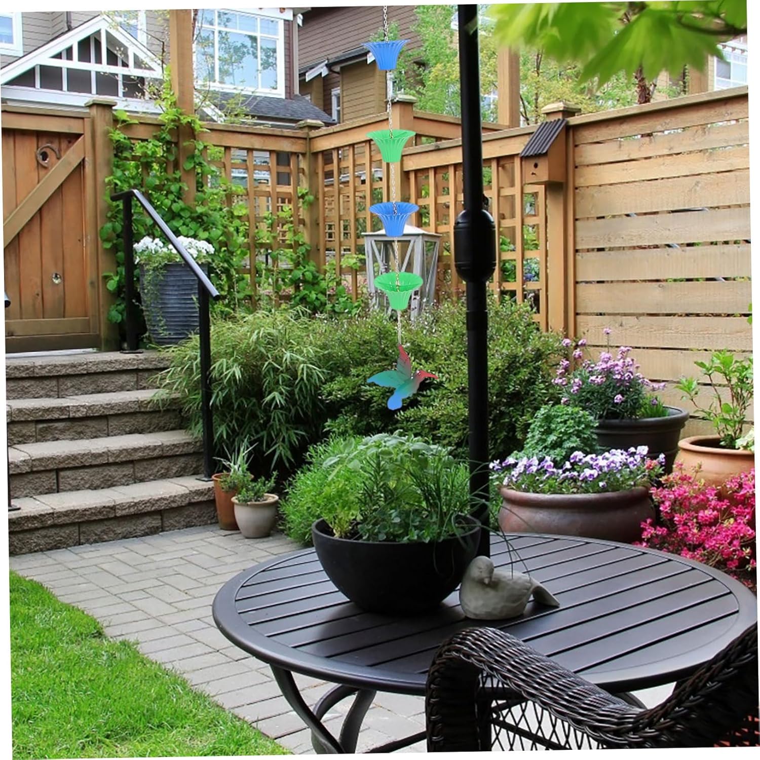 PRETYZOOM Rain Chain for Outdoor Garden Decor Multi Functional Hanging Ornament with Unique Flower Baskets Weather Resistant Design for Patios and Porches Decorative Rain Guide Chain